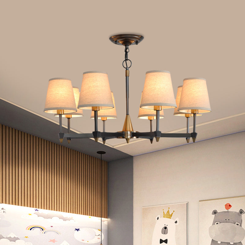 Cone Fabric Pendant Chandelier Country 3/6/8 Heads Hanging Ceiling Light in Black for Living Room Clearhalo 'Ceiling Lights' 'Chandeliers' Lighting' options 1475846