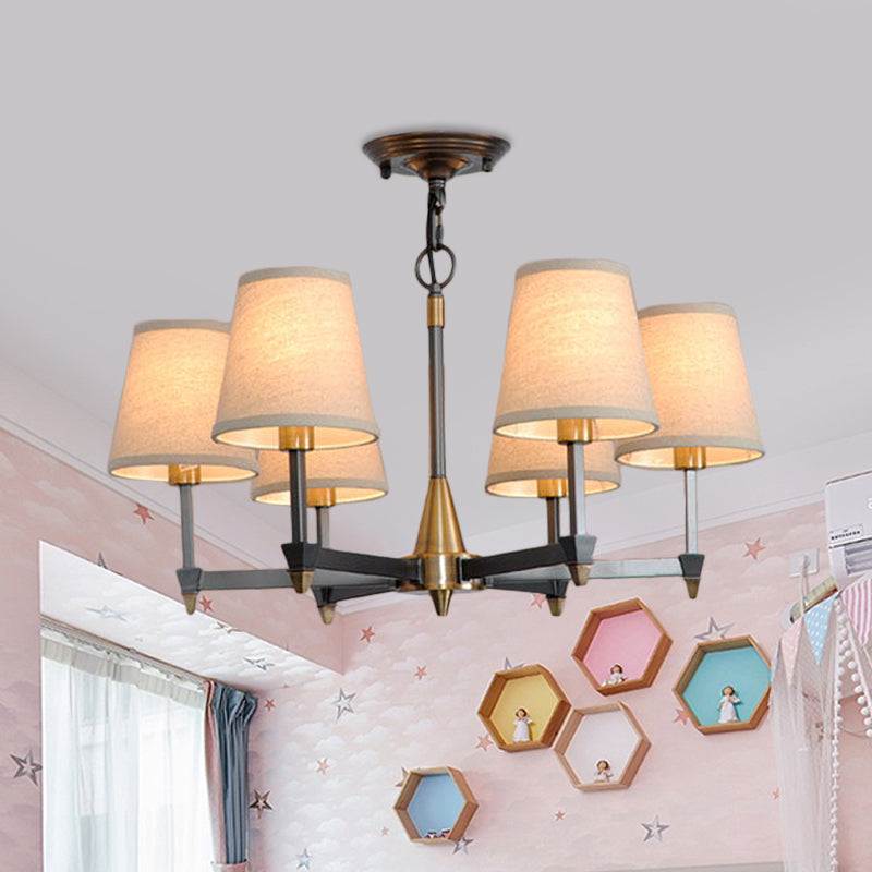 Cone Fabric Pendant Chandelier Country 3/6/8 Heads Hanging Ceiling Light in Black for Living Room Clearhalo 'Ceiling Lights' 'Chandeliers' Lighting' options 1475850