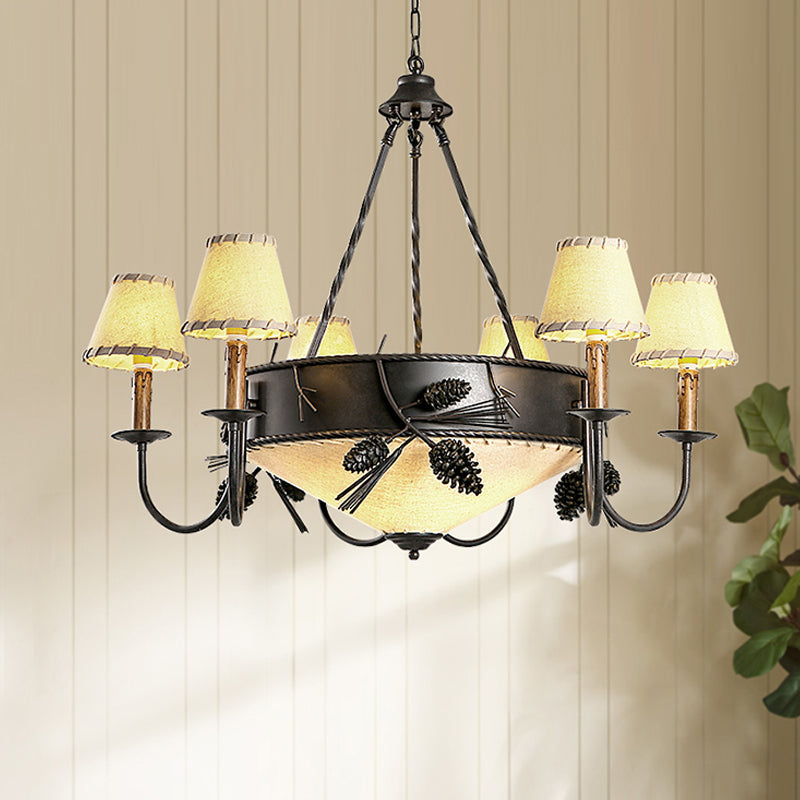 Black 9 Lights Ceiling Lamp Vintage Fabric Tapered Chandelier Pendant Light with Pinecone Deco Black Clearhalo 'Ceiling Lights' 'Chandeliers' Lighting' options 1475859_274b0094-ea53-494e-b48d-873f33f09c9b