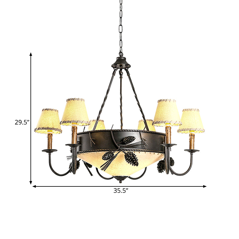 Black 9 Lights Ceiling Lamp Vintage Fabric Tapered Chandelier Pendant Light with Pinecone Deco Clearhalo 'Ceiling Lights' 'Chandeliers' Lighting' options 1475863