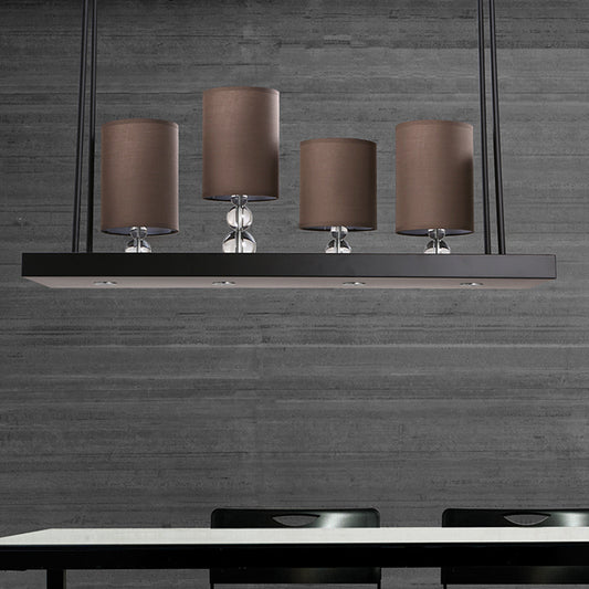 Black Cylinder Island Light Fixture Traditional Fabric 4-Bulb Dining Room Hanging Pendant with Metal Linear Shelf Black Clearhalo 'Ceiling Lights' 'Island Lights' Lighting' 1475864