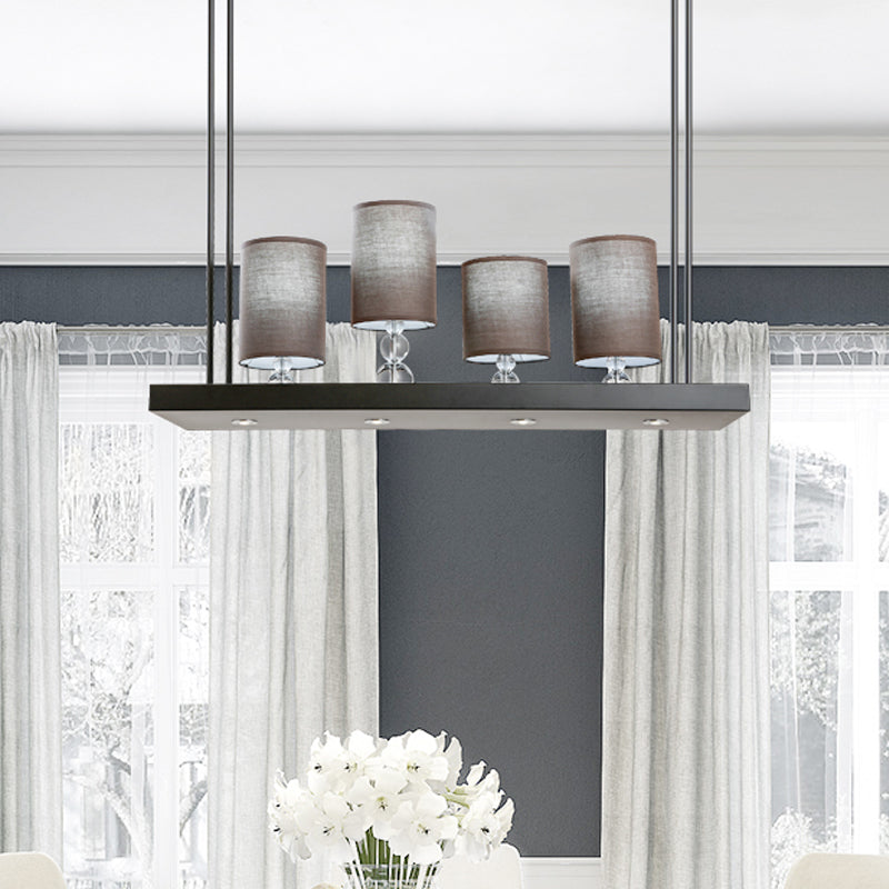 Black Cylinder Island Light Fixture Traditional Fabric 4-Bulb Dining Room Hanging Pendant with Metal Linear Shelf Clearhalo 'Ceiling Lights' 'Island Lights' Lighting' 1475866