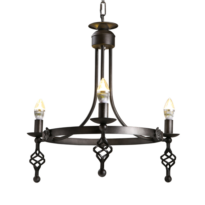 Iron Black Finish Hanging Chandelier Candelabra 3-Light Rustic Suspension Pendant Light with Circle Design Clearhalo 'Ceiling Lights' 'Chandeliers' Lighting' options 1475872