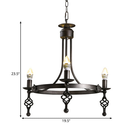 Iron Black Finish Hanging Chandelier Candelabra 3-Light Rustic Suspension Pendant Light with Circle Design Clearhalo 'Ceiling Lights' 'Chandeliers' Lighting' options 1475873