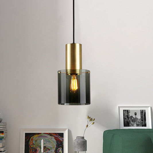 Retro Jar Smoke Grey Glass Pendant 1 Bulb Hanging Light Fixture with Brass Top over Kitchen Countertop Brass Clearhalo 'Ceiling Lights' 'Glass shade' 'Glass' 'Modern Pendants' 'Modern' 'Pendant Lights' 'Pendants' Lighting' 1475898
