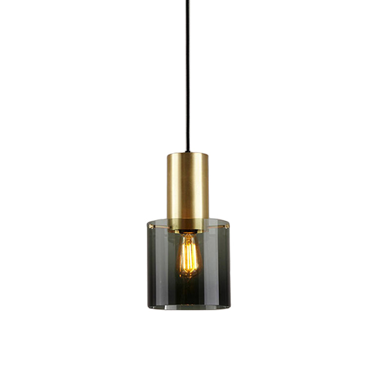 Retro Jar Smoke Grey Glass Pendant 1 Bulb Hanging Light Fixture with Brass Top over Kitchen Countertop Clearhalo 'Ceiling Lights' 'Glass shade' 'Glass' 'Modern Pendants' 'Modern' 'Pendant Lights' 'Pendants' Lighting' 1475900