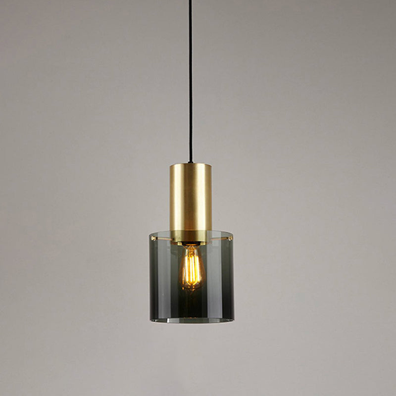 Retro Jar Smoke Grey Glass Pendant 1 Bulb Hanging Light Fixture with Brass Top over Kitchen Countertop Clearhalo 'Ceiling Lights' 'Glass shade' 'Glass' 'Modern Pendants' 'Modern' 'Pendant Lights' 'Pendants' Lighting' 1475901