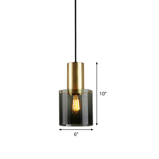 Retro Jar Smoke Grey Glass Pendant 1 Bulb Hanging Light Fixture with Brass Top over Kitchen Countertop Clearhalo 'Ceiling Lights' 'Glass shade' 'Glass' 'Modern Pendants' 'Modern' 'Pendant Lights' 'Pendants' Lighting' 1475902