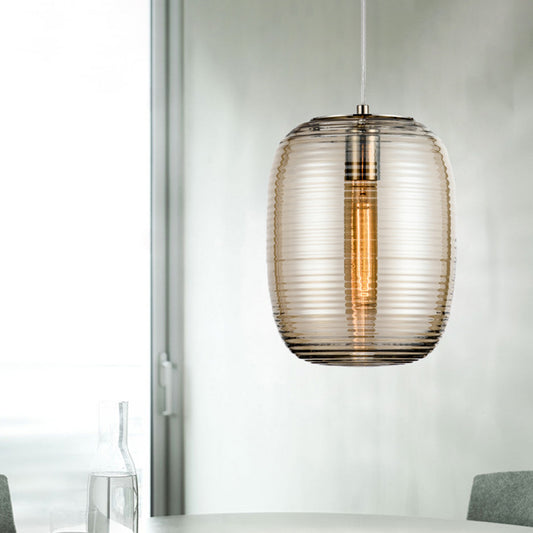 Simple Cylindrical Hanging Light Cognac Wavy Glass Single Dining Room Drop Pendant Cognac Clearhalo 'Ceiling Lights' 'Glass shade' 'Glass' 'Modern Pendants' 'Modern' 'Pendant Lights' 'Pendants' Lighting' 1475908