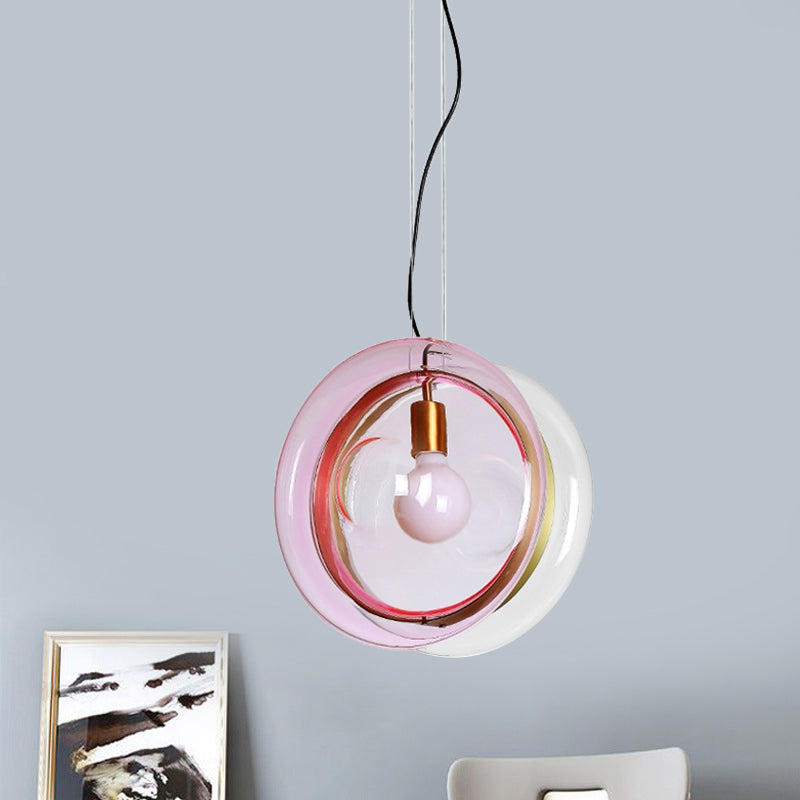 Macaron Whirligig Design Pendant Light Light-Blue/Pink/Cognac Glass 1 Head Bistro Hanging Lamp Kit Clearhalo 'Ceiling Lights' 'Glass shade' 'Glass' 'Modern Pendants' 'Modern' 'Pendant Lights' 'Pendants' Lighting' 1475926