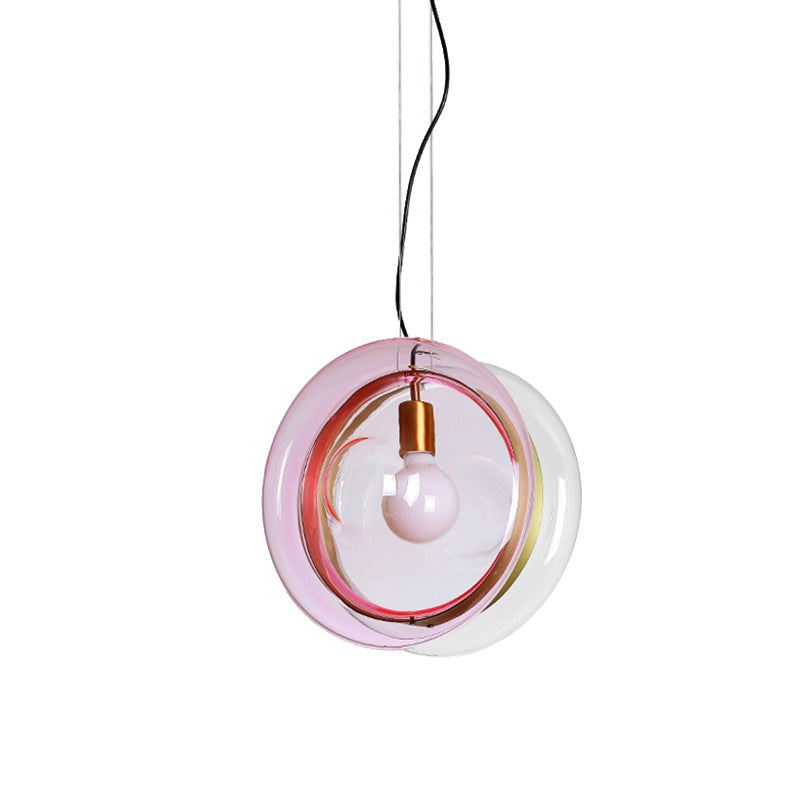 Macaron Whirligig Design Pendant Light Light-Blue/Pink/Cognac Glass 1 Head Bistro Hanging Lamp Kit Clearhalo 'Ceiling Lights' 'Glass shade' 'Glass' 'Modern Pendants' 'Modern' 'Pendant Lights' 'Pendants' Lighting' 1475928