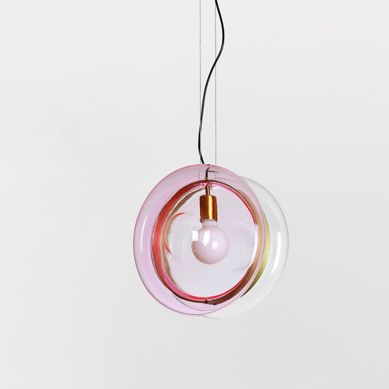 Macaron Whirligig Design Pendant Light Light-Blue/Pink/Cognac Glass 1 Head Bistro Hanging Lamp Kit Clearhalo 'Ceiling Lights' 'Glass shade' 'Glass' 'Modern Pendants' 'Modern' 'Pendant Lights' 'Pendants' Lighting' 1475929