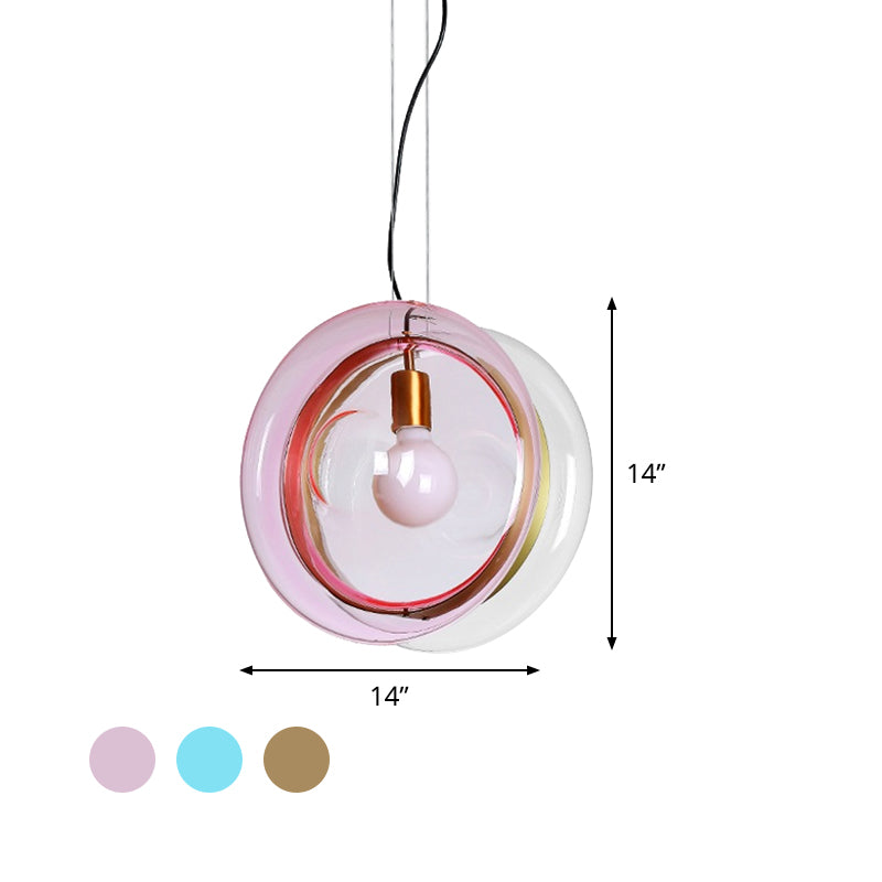 Macaron Whirligig Design Pendant Light Light-Blue/Pink/Cognac Glass 1 Head Bistro Hanging Lamp Kit Clearhalo 'Ceiling Lights' 'Glass shade' 'Glass' 'Modern Pendants' 'Modern' 'Pendant Lights' 'Pendants' Lighting' 1475930