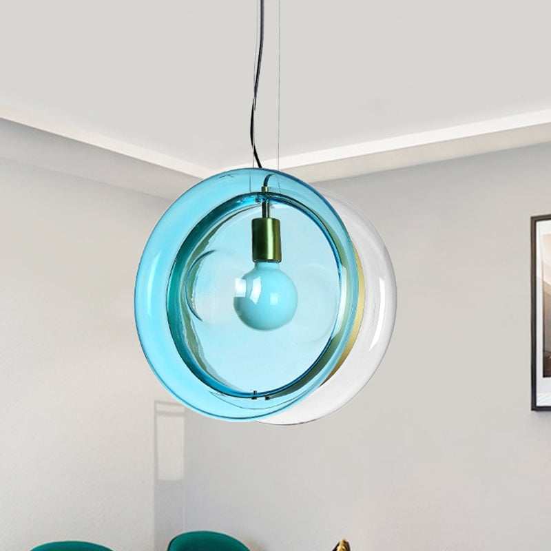 Macaron Whirligig Design Pendant Light Light-Blue/Pink/Cognac Glass 1 Head Bistro Hanging Lamp Kit Clearhalo 'Ceiling Lights' 'Glass shade' 'Glass' 'Modern Pendants' 'Modern' 'Pendant Lights' 'Pendants' Lighting' 1475931