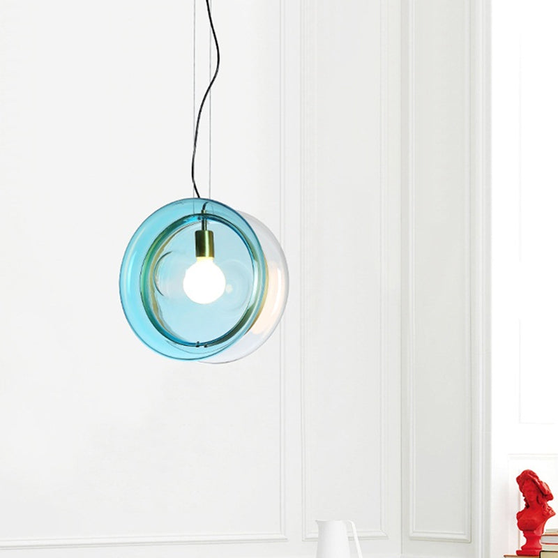 Macaron Whirligig Design Pendant Light Light-Blue/Pink/Cognac Glass 1 Head Bistro Hanging Lamp Kit Light Blue Clearhalo 'Ceiling Lights' 'Glass shade' 'Glass' 'Modern Pendants' 'Modern' 'Pendant Lights' 'Pendants' Lighting' 1475932