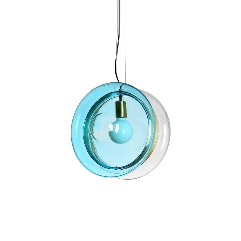 Macaron Whirligig Design Pendant Light Light-Blue/Pink/Cognac Glass 1 Head Bistro Hanging Lamp Kit Clearhalo 'Ceiling Lights' 'Glass shade' 'Glass' 'Modern Pendants' 'Modern' 'Pendant Lights' 'Pendants' Lighting' 1475933