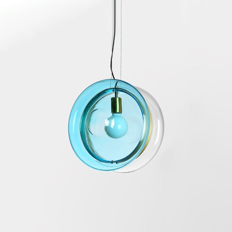 Macaron Whirligig Design Pendant Light Light-Blue/Pink/Cognac Glass 1 Head Bistro Hanging Lamp Kit Clearhalo 'Ceiling Lights' 'Glass shade' 'Glass' 'Modern Pendants' 'Modern' 'Pendant Lights' 'Pendants' Lighting' 1475934