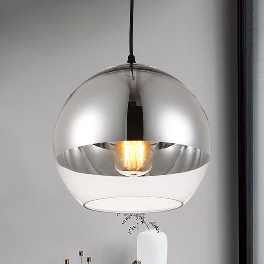 Silver Sphere Pendant Lamp Minimalist 1 Bulb 6"/8"/12" Wide Transparent Open Glass Hanging Light for Bedroom Clearhalo 'Ceiling Lights' 'Glass shade' 'Glass' 'Modern Pendants' 'Modern' 'Pendant Lights' 'Pendants' Lighting' 1475939