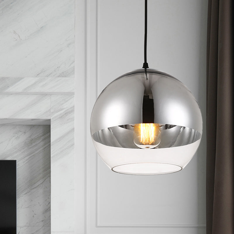 Silver Sphere Pendant Lamp Minimalist 1 Bulb 6"/8"/12" Wide Transparent Open Glass Hanging Light for Bedroom Silver Clearhalo 'Ceiling Lights' 'Glass shade' 'Glass' 'Modern Pendants' 'Modern' 'Pendant Lights' 'Pendants' Lighting' 1475940