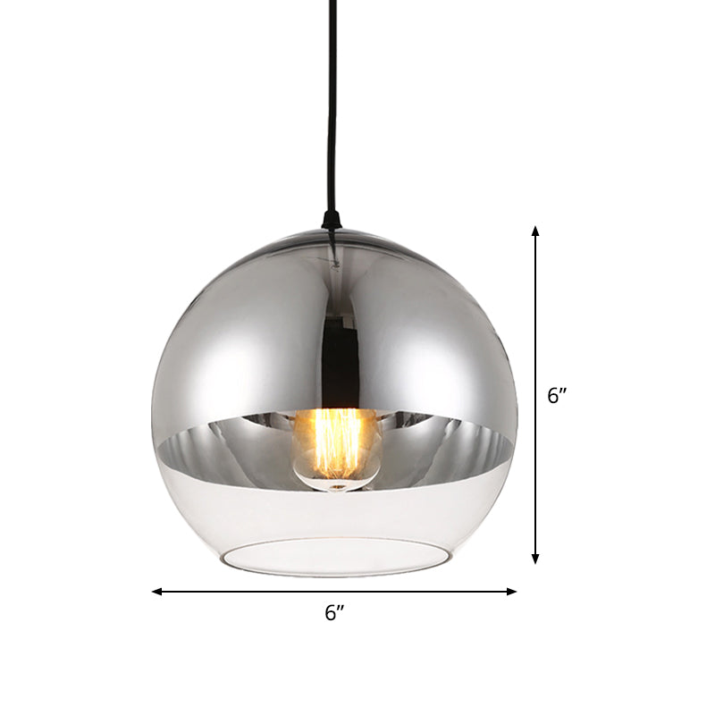 Silver Sphere Pendant Lamp Minimalist 1 Bulb 6"/8"/12" Wide Transparent Open Glass Hanging Light for Bedroom Clearhalo 'Ceiling Lights' 'Glass shade' 'Glass' 'Modern Pendants' 'Modern' 'Pendant Lights' 'Pendants' Lighting' 1475943