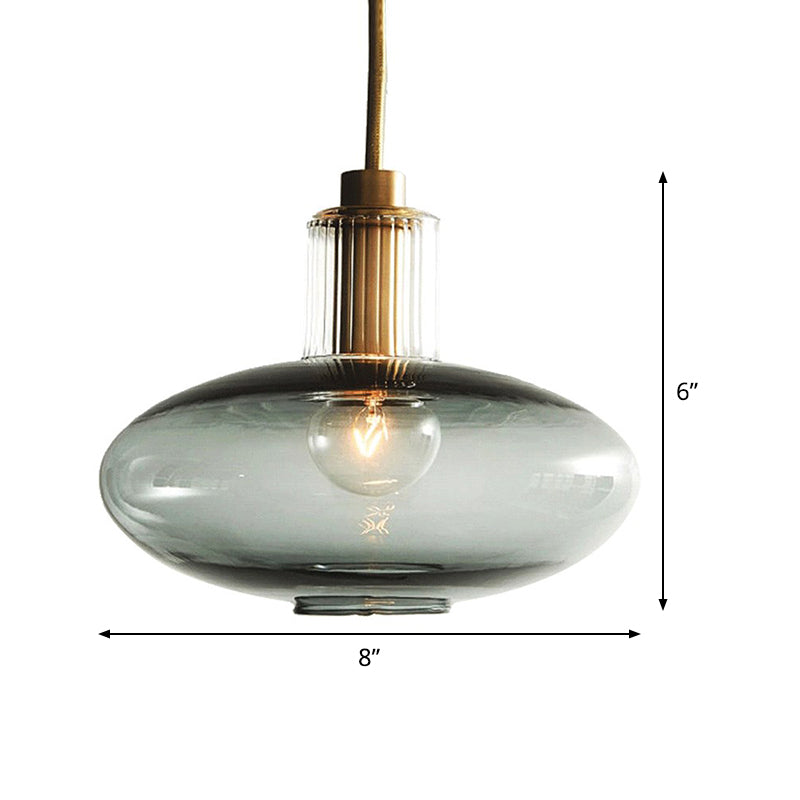Oval Hanging Light Fixture Mid Century Blue Open Glass 1 Bulb Dining Room Pendant Lighting with Brass Cork Clearhalo 'Ceiling Lights' 'Chandeliers' 'Glass shade' 'Glass' 'Modern Pendants' 'Modern' 'Pendant Lights' 'Pendants' Lighting' 1475960