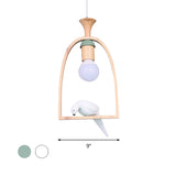 Single Dinette Hanging Pendant Nordic Green/White Ceiling Light with Arch Wood Frame and Bird Decoration Clearhalo 'Ceiling Lights' 'Modern Pendants' 'Modern' 'Pendant Lights' 'Pendants' Lighting' 1475980