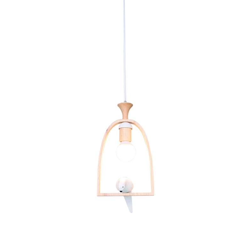 Single Dinette Hanging Pendant Nordic Green/White Ceiling Light with Arch Wood Frame and Bird Decoration Clearhalo 'Ceiling Lights' 'Modern Pendants' 'Modern' 'Pendant Lights' 'Pendants' Lighting' 1475983