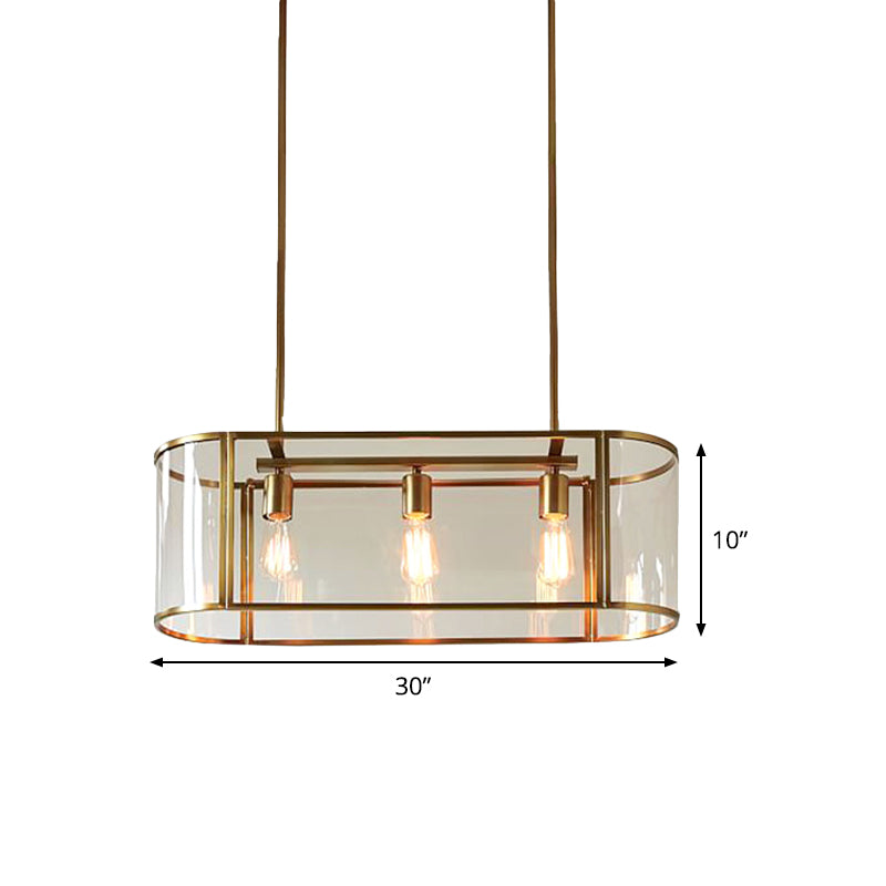 Oval Cage Pendant Ceiling Light Mid Century Translucent Glass 3 Heads Gold Suspended Lighting Fixture over Table Clearhalo 'Ceiling Lights' 'Glass shade' 'Glass' 'Island Lights' 'Pendant Lights' Lighting' 1475989