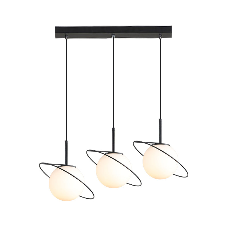 Opal Matte Glass Planet Multi-Light Pendant Postmodern 3 Bulbs Black Hanging Lamp Kit over Dining Table Clearhalo 'Ceiling Lights' 'Glass shade' 'Glass' 'Modern Pendants' 'Modern' 'Pendant Lights' 'Pendants' Lighting' 1475997