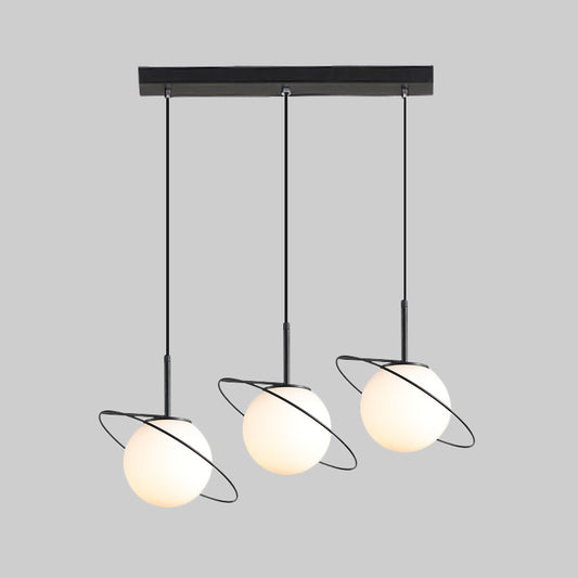 Opal Matte Glass Planet Multi-Light Pendant Postmodern 3 Bulbs Black Hanging Lamp Kit over Dining Table Clearhalo 'Ceiling Lights' 'Glass shade' 'Glass' 'Modern Pendants' 'Modern' 'Pendant Lights' 'Pendants' Lighting' 1475998