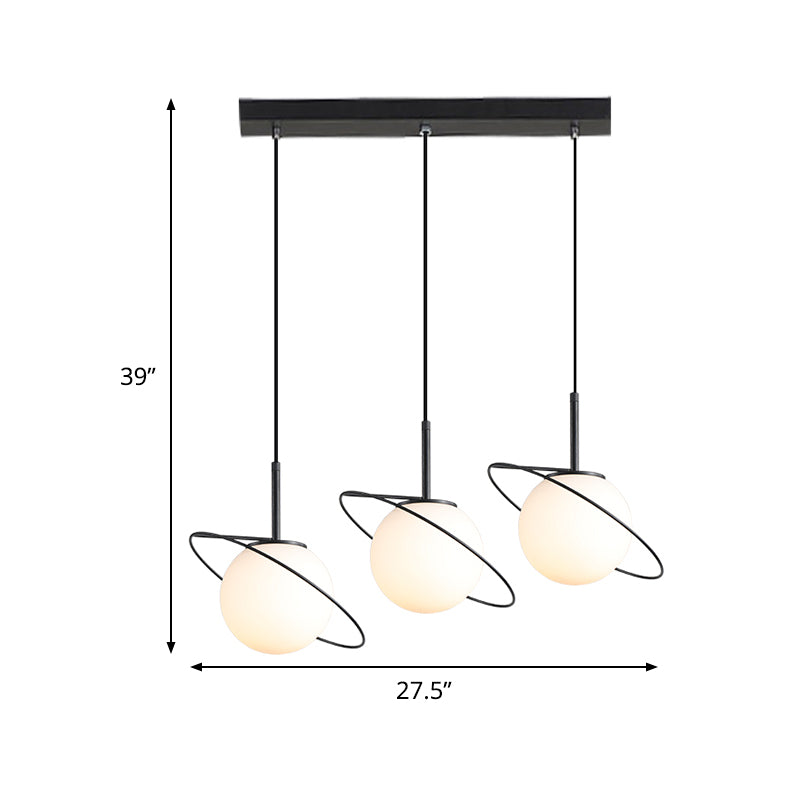 Opal Matte Glass Planet Multi-Light Pendant Postmodern 3 Bulbs Black Hanging Lamp Kit over Dining Table Clearhalo 'Ceiling Lights' 'Glass shade' 'Glass' 'Modern Pendants' 'Modern' 'Pendant Lights' 'Pendants' Lighting' 1475999