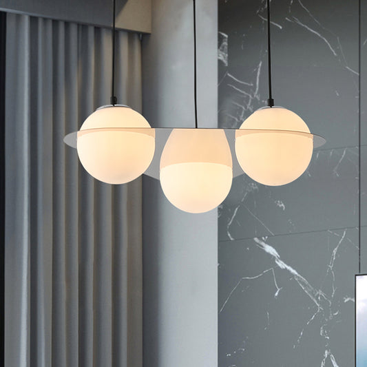 Globe Cluster Pendant Light Modernism White Glass 3 Lights Living Room Hanging Ceiling Light with Mirror Fastener White Clearhalo 'Ceiling Lights' 'Glass shade' 'Glass' 'Modern Pendants' 'Modern' 'Pendant Lights' 'Pendants' Lighting' 1476000