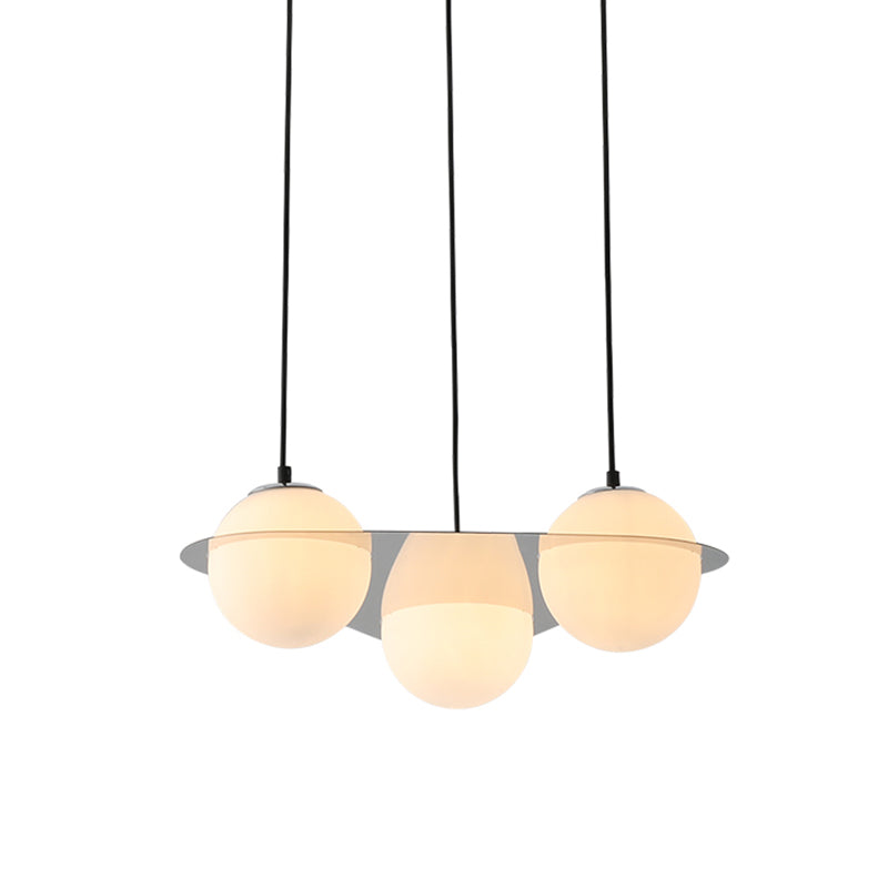 Globe Cluster Pendant Light Modernism White Glass 3 Lights Living Room Hanging Ceiling Light with Mirror Fastener Clearhalo 'Ceiling Lights' 'Glass shade' 'Glass' 'Modern Pendants' 'Modern' 'Pendant Lights' 'Pendants' Lighting' 1476002