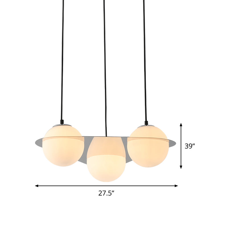 Globe Cluster Pendant Light Modernism White Glass 3 Lights Living Room Hanging Ceiling Light with Mirror Fastener Clearhalo 'Ceiling Lights' 'Glass shade' 'Glass' 'Modern Pendants' 'Modern' 'Pendant Lights' 'Pendants' Lighting' 1476004