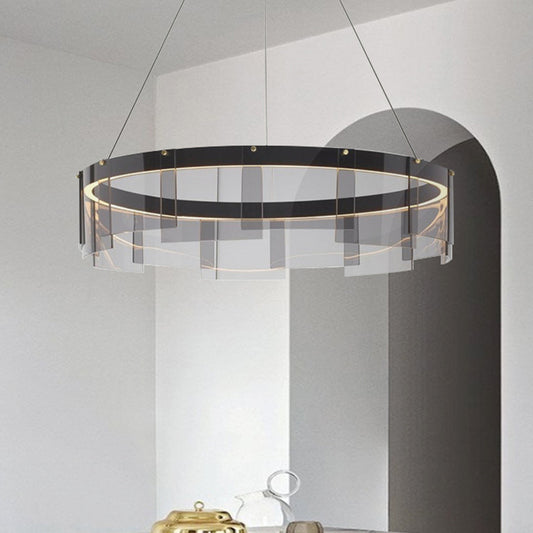 Black Circle Pendant Lighting Modernist Smoke Grey Glass LED Hanging Light Fixture Black Clearhalo 'Ceiling Lights' 'Glass shade' 'Glass' 'Modern Pendants' 'Modern' 'Pendant Lights' 'Pendants' Lighting' 1476005