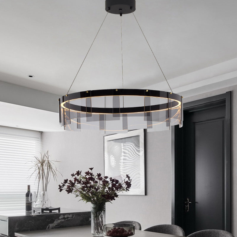 Black Circle Pendant Lighting Modernist Smoke Grey Glass LED Hanging Light Fixture Clearhalo 'Ceiling Lights' 'Glass shade' 'Glass' 'Modern Pendants' 'Modern' 'Pendant Lights' 'Pendants' Lighting' 1476006