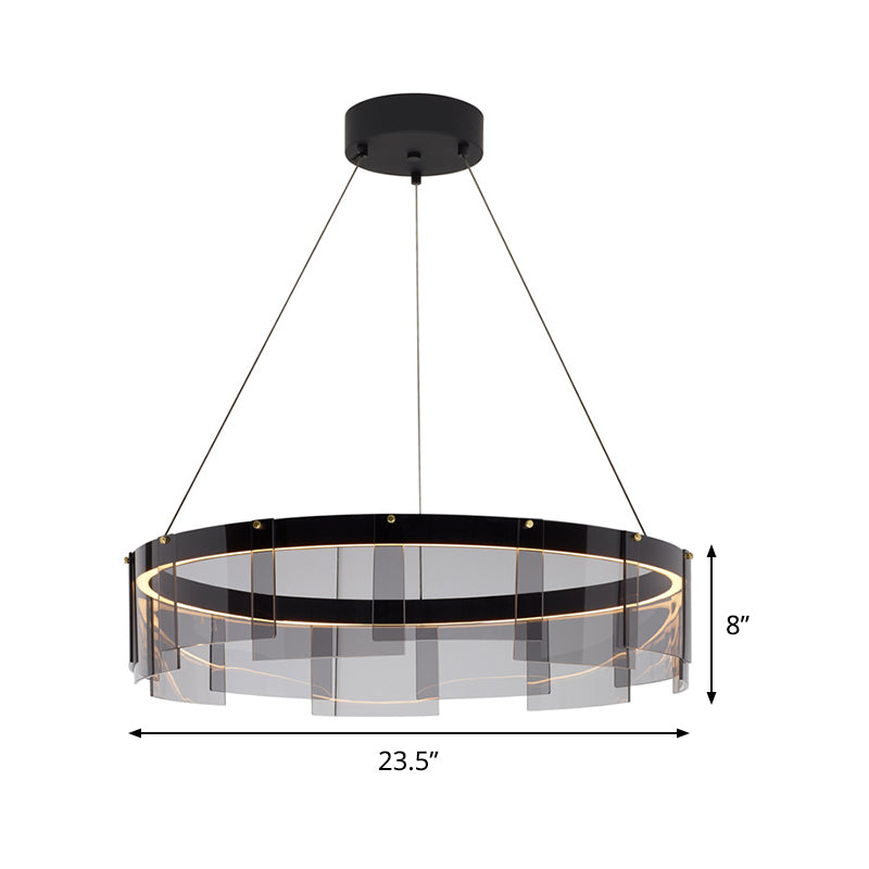 Black Circle Pendant Lighting Modernist Smoke Grey Glass LED Hanging Light Fixture Clearhalo 'Ceiling Lights' 'Glass shade' 'Glass' 'Modern Pendants' 'Modern' 'Pendant Lights' 'Pendants' Lighting' 1476009