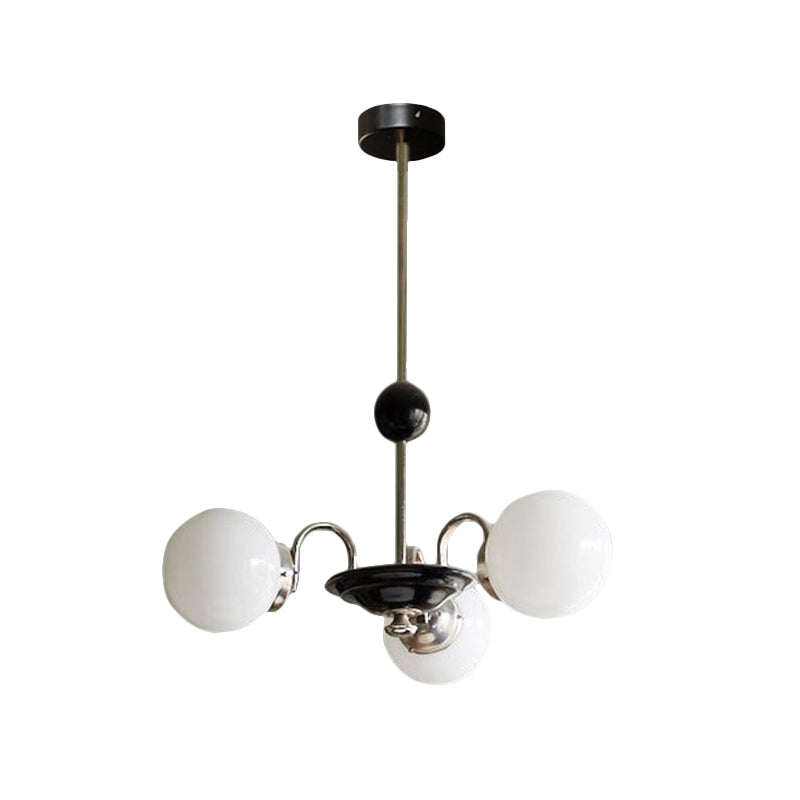 Mid Century 3 Bulbs Chandelier Metal Chrome Saucer Drop Lamp with Globe Opaline Frosted Glass Shade Clearhalo 'Ceiling Lights' 'Chandeliers' 'Glass shade' 'Glass' 'Modern Chandeliers' 'Modern' Lighting' 1476012