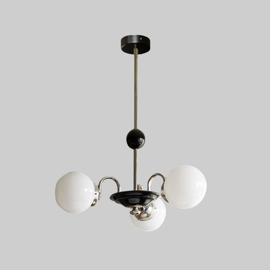 Mid Century 3 Bulbs Chandelier Metal Chrome Saucer Drop Lamp with Globe Opaline Frosted Glass Shade Clearhalo 'Ceiling Lights' 'Chandeliers' 'Glass shade' 'Glass' 'Modern Chandeliers' 'Modern' Lighting' 1476013