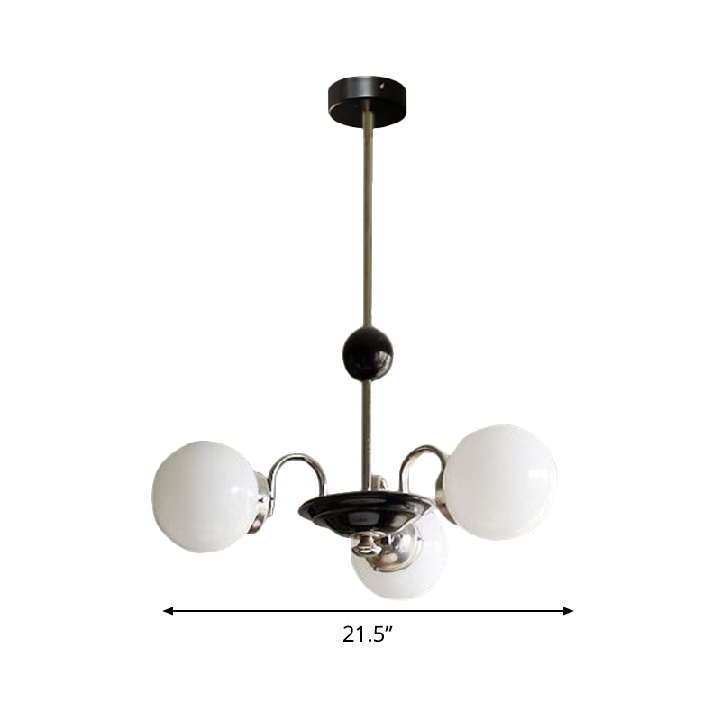 Mid Century 3 Bulbs Chandelier Metal Chrome Saucer Drop Lamp with Globe Opaline Frosted Glass Shade Clearhalo 'Ceiling Lights' 'Chandeliers' 'Glass shade' 'Glass' 'Modern Chandeliers' 'Modern' Lighting' 1476014