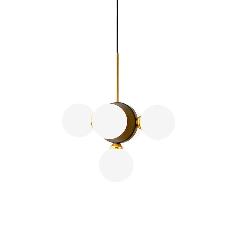 Orbs Restaurant Chandelier Pendant White/Amber Glass 5 Lights Mid Century Ceiling Suspension Lamp with Burst Design Clearhalo 'Ceiling Lights' 'Chandeliers' 'Glass shade' 'Glass' 'Modern Chandeliers' 'Modern' Lighting' 1476017