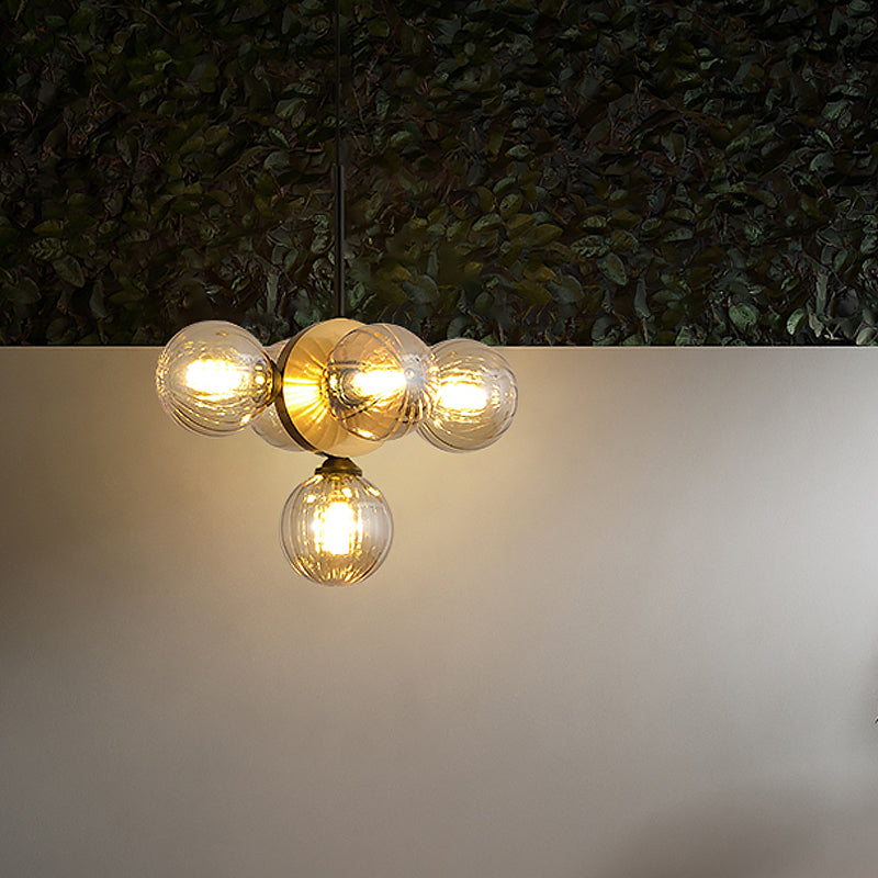 Orbs Restaurant Chandelier Pendant White/Amber Glass 5 Lights Mid Century Ceiling Suspension Lamp with Burst Design Clearhalo 'Ceiling Lights' 'Chandeliers' 'Glass shade' 'Glass' 'Modern Chandeliers' 'Modern' Lighting' 1476020