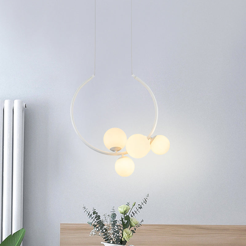 Black/White Open Circle Chandelier Lamp Modern Stylish 5 Heads Iron Pendant Lighting with Bubble Milk Glass Shade White Clearhalo 'Ceiling Lights' 'Chandeliers' 'Close To Ceiling Lights' 'Glass shade' 'Glass' 'Modern Chandeliers' 'Modern' Lighting' 1476025