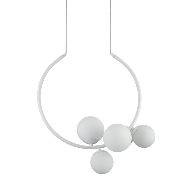 Black/White Open Circle Chandelier Lamp Modern Stylish 5 Heads Iron Pendant Lighting with Bubble Milk Glass Shade Clearhalo 'Ceiling Lights' 'Chandeliers' 'Close To Ceiling Lights' 'Glass shade' 'Glass' 'Modern Chandeliers' 'Modern' Lighting' 1476026