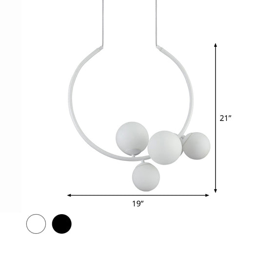 Black/White Open Circle Chandelier Lamp Modern Stylish 5 Heads Iron Pendant Lighting with Bubble Milk Glass Shade Clearhalo 'Ceiling Lights' 'Chandeliers' 'Close To Ceiling Lights' 'Glass shade' 'Glass' 'Modern Chandeliers' 'Modern' Lighting' 1476028