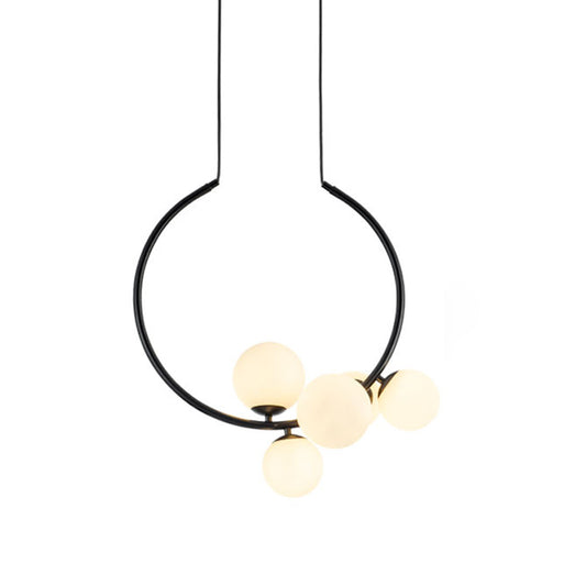 Black/White Open Circle Chandelier Lamp Modern Stylish 5 Heads Iron Pendant Lighting with Bubble Milk Glass Shade Clearhalo 'Ceiling Lights' 'Chandeliers' 'Close To Ceiling Lights' 'Glass shade' 'Glass' 'Modern Chandeliers' 'Modern' Lighting' 1476031