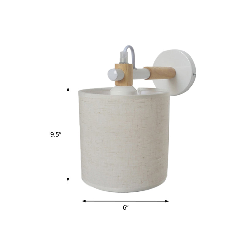 1 Bulb Cylinder Wall Mount Fixture Simple Stylish White Fabric Sconce Wall Lighting for Bedroom Clearhalo 'Industrial wall lights' 'Industrial' 'Middle century wall lights' 'Rustic wall lights' 'Tiffany' 'Wall Lamps & Sconces' 'Wall Lights' Lighting' 147604