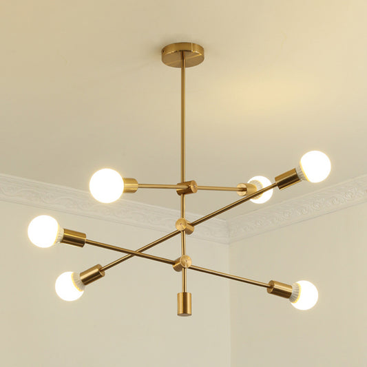 Gold Tiered Rod Adjustable Semi Flush Postmodernism 6-Light Iron Ceiling Mount Light with Open Bulb Design Gold Clearhalo 'Ceiling Lights' 'Close To Ceiling Lights' 'Close to ceiling' 'Semi-flushmount' Lighting' 1476065