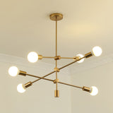 Gold Tiered Rod Adjustable Semi Flush Postmodernism 6-Light Iron Ceiling Mount Light with Open Bulb Design Gold Clearhalo 'Ceiling Lights' 'Close To Ceiling Lights' 'Close to ceiling' 'Semi-flushmount' Lighting' 1476065