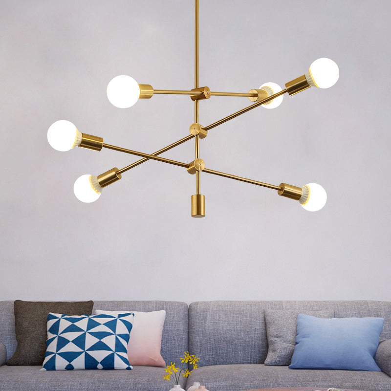 Gold Tiered Rod Adjustable Semi Flush Postmodernism 6-Light Iron Ceiling Mount Light with Open Bulb Design Clearhalo 'Ceiling Lights' 'Close To Ceiling Lights' 'Close to ceiling' 'Semi-flushmount' Lighting' 1476066